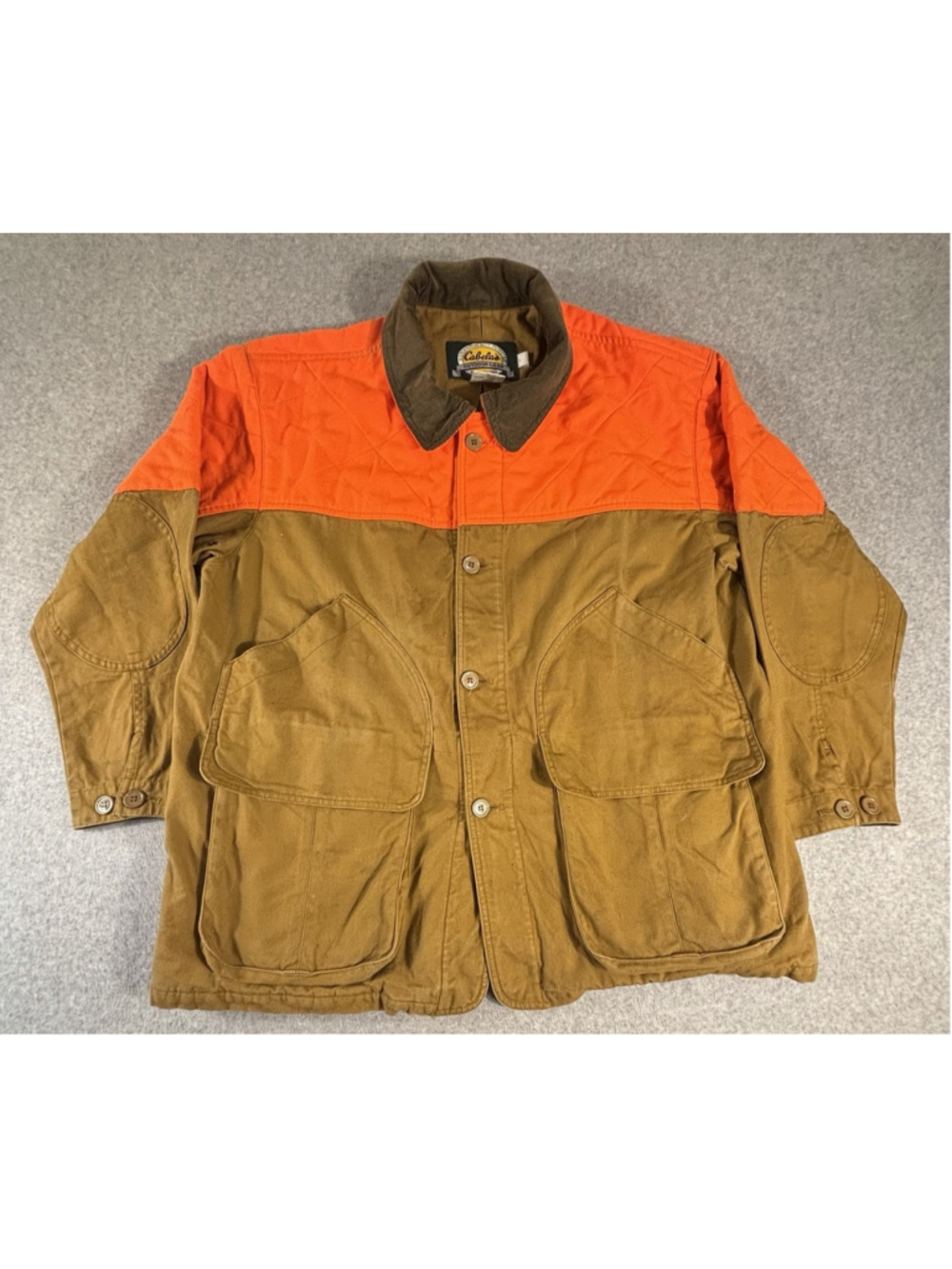 Cabelas Upland Hunting Jacket Large Blaze Orange Brown Bird Hunting Coat